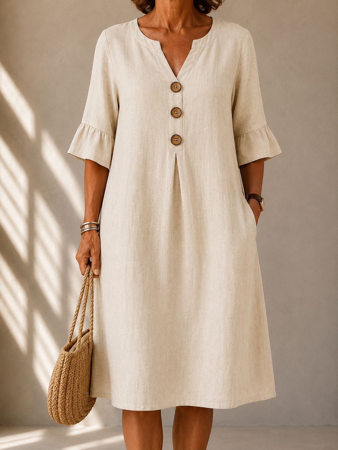 Corinne™ | Buikbedekkende Midi Jurk Met Knopen