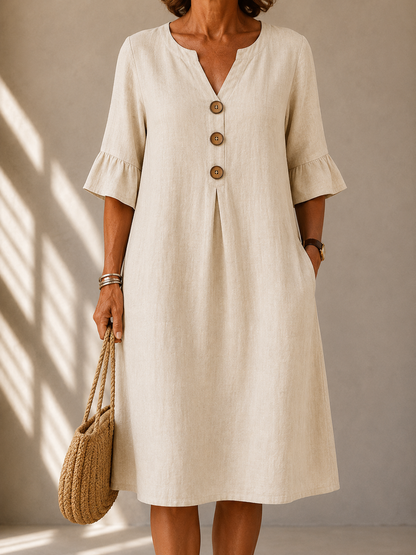 Corinne™ | Buikbedekkende Midi Jurk Met Knopen