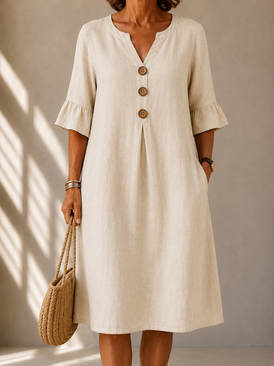 Corinne™ | Buikbedekkende Midi Jurk Met Knopen