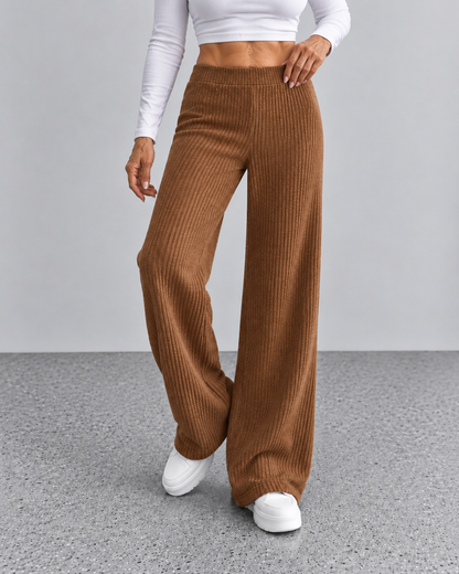 Noëlle™ | High Waist Rib Broek met Wijde Pijpen