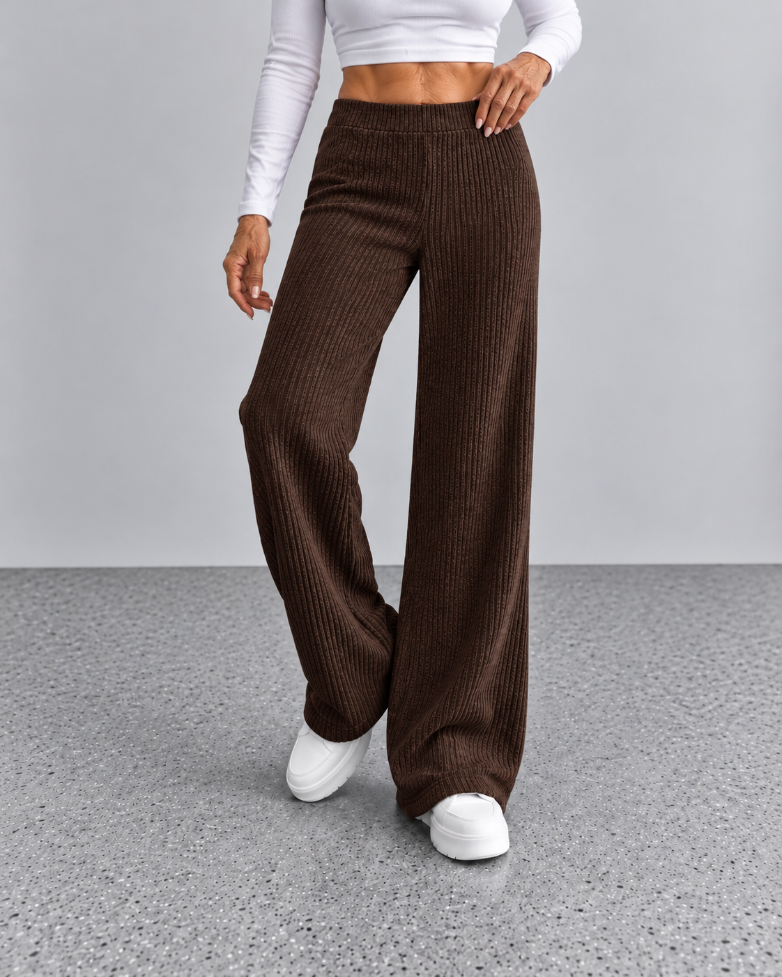 Noëlle™ | High Waist Rib Broek met Wijde Pijpen
