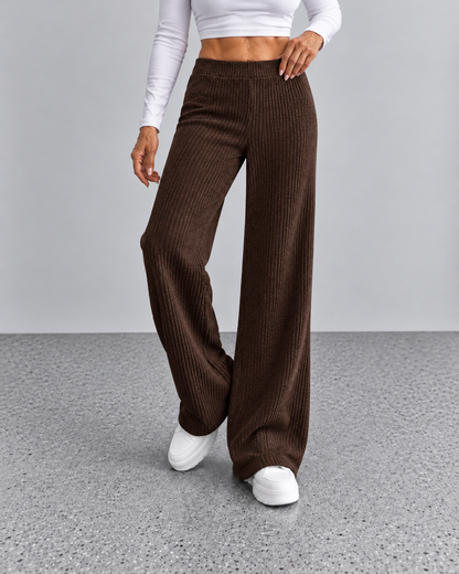 Noëlle™ | High Waist Rib Broek met Wijde Pijpen