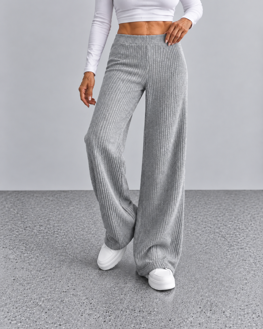 Noëlle™ | High Waist Rib Broek met Wijde Pijpen