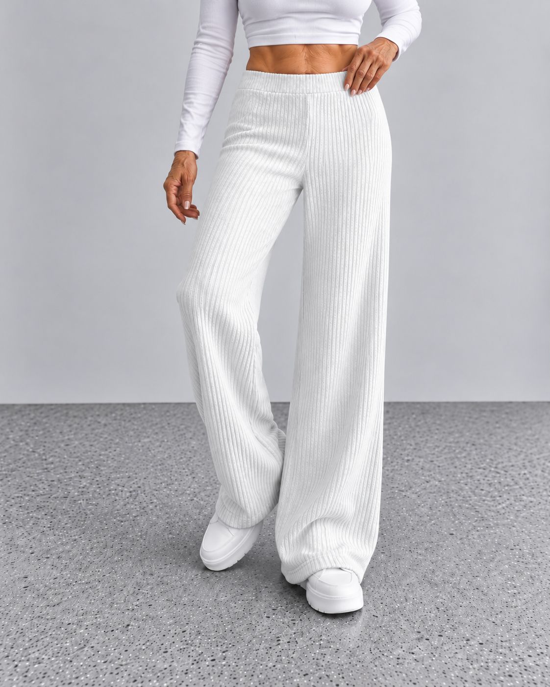 Noëlle™ | High Waist Rib Broek met Wijde Pijpen