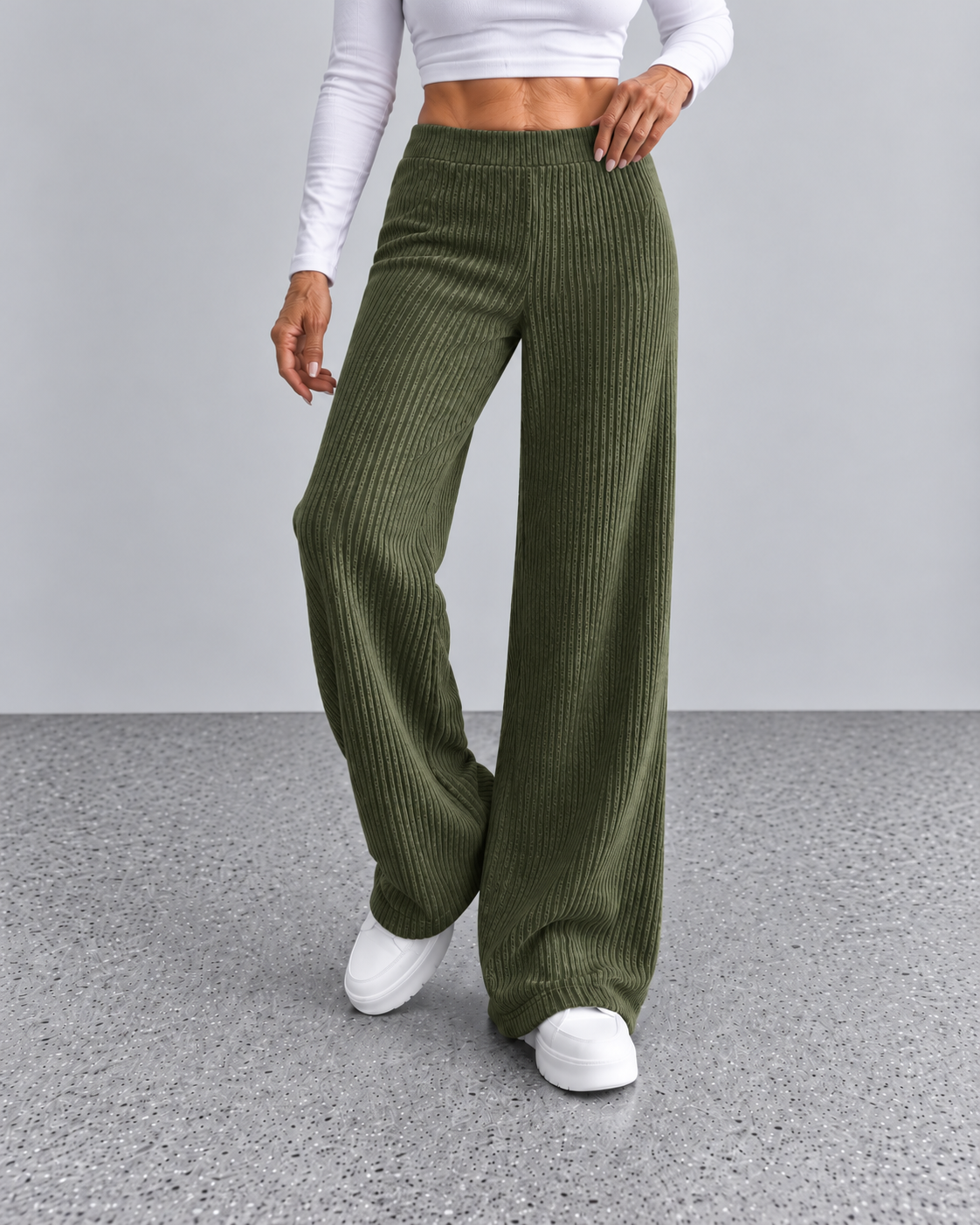 Noëlle™ | High Waist Rib Broek met Wijde Pijpen