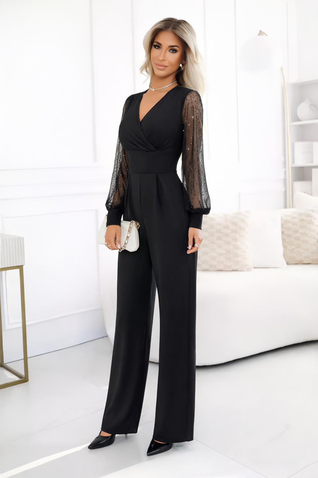 Iris™ | Jumpsuit met V-hals en Glitters op de Mouwen (Copy)