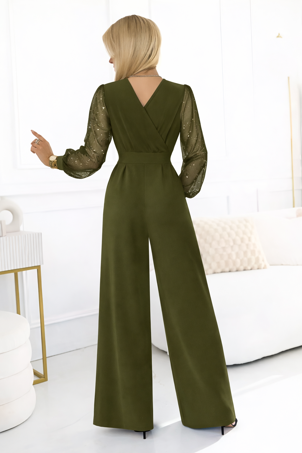Iris™ | Jumpsuit met V-hals en Glitters op de Mouwen
