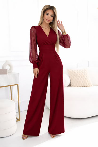Iris™ | Jumpsuit met V-hals en Glitters op de Mouwen
