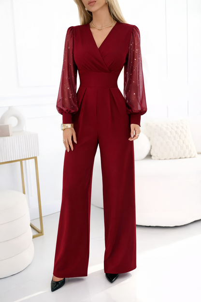 Iris™ | Jumpsuit met V-hals en Glitters op de Mouwen