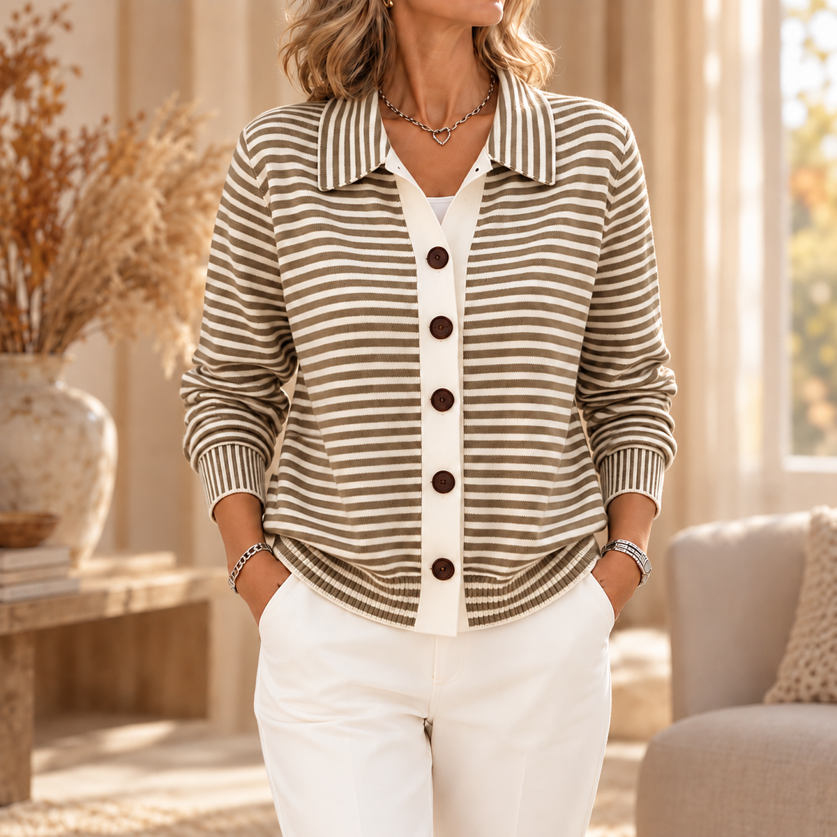 Lotte™ | Gestreept Vest met Kraag en Knopen