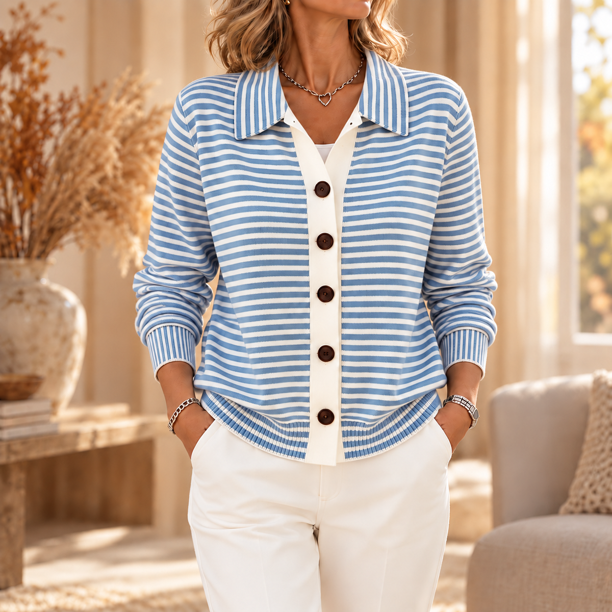 Lotte™ | Gestreept Vest met Kraag en Knopen 5
