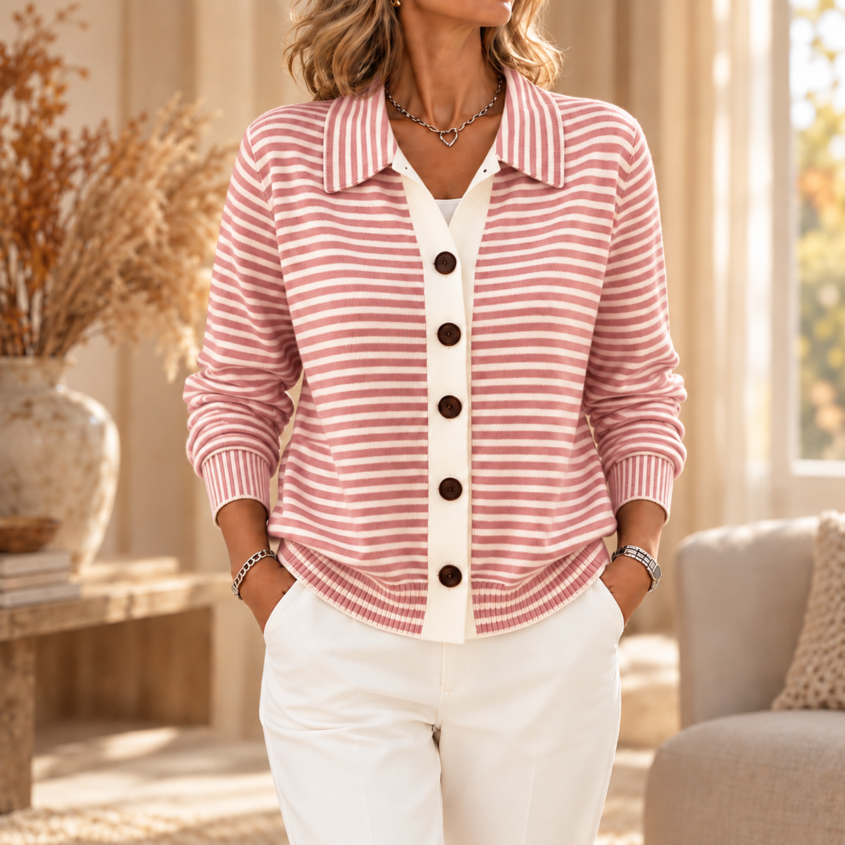 Lotte™ | Gestreept Vest met Kraag en Knopen 4
