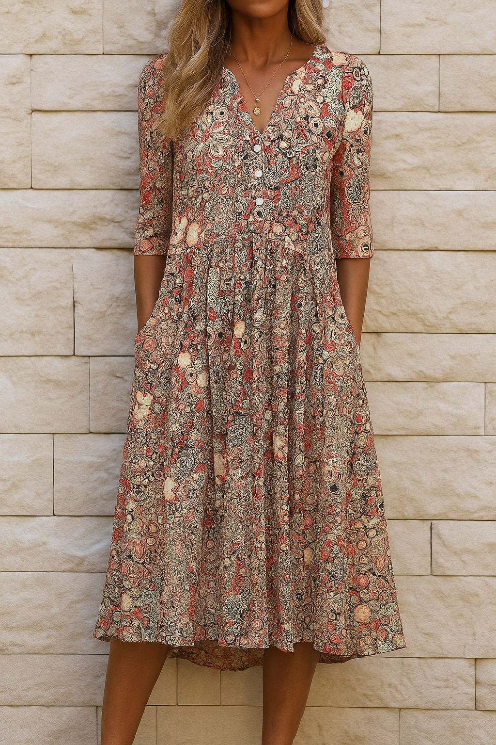 Romi™ | Elegante Print Midi Jurk