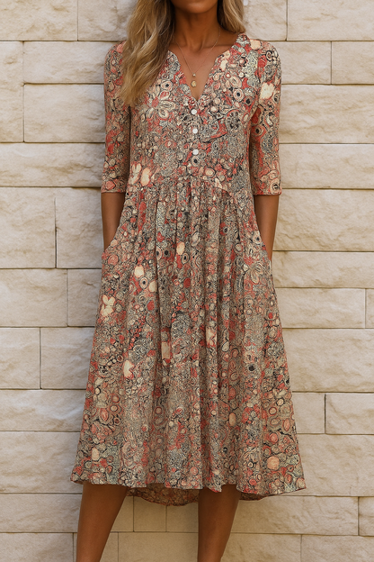 Romi™ | Elegante Print Midi Jurk