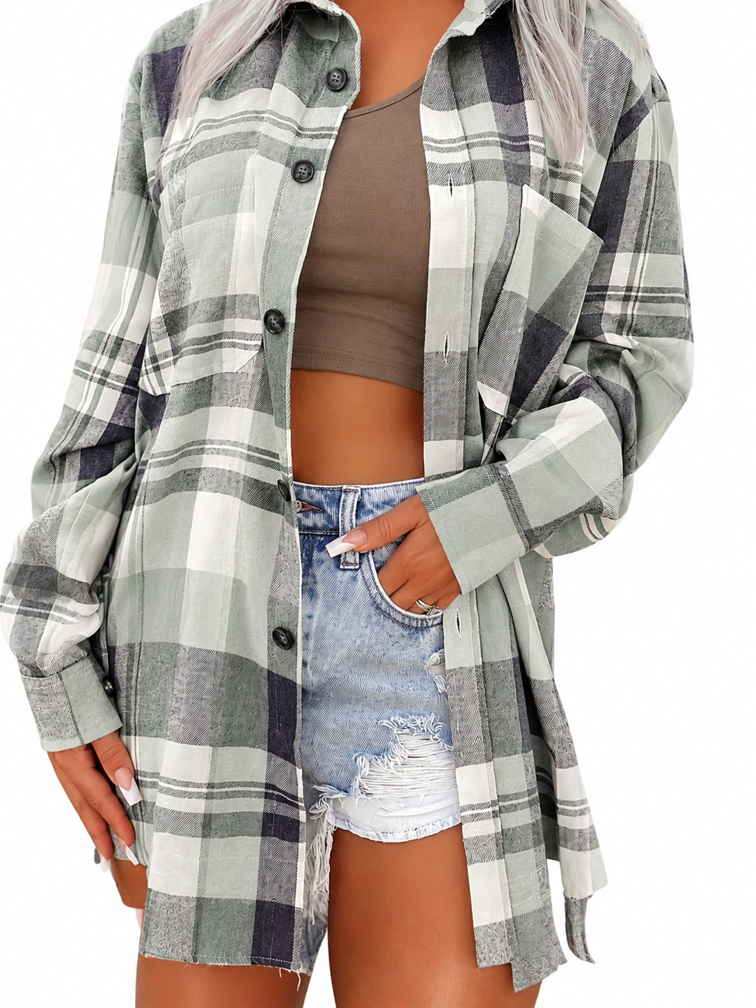 Sanne™ | Relaxte Lange Geruite Blouse 4
