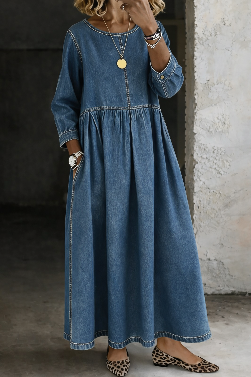 Maëlle™ | Buikbedekkende Denim Maxi Jurk