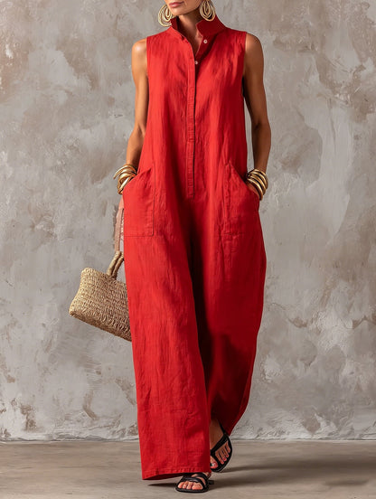 Elise™ | Elegante Mouwloze Jumpsuit Met Wijde Pijpen 7