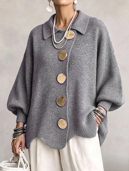 Tess™ | Oversized Vest met Kraag en Grote Gouden Knopen 4