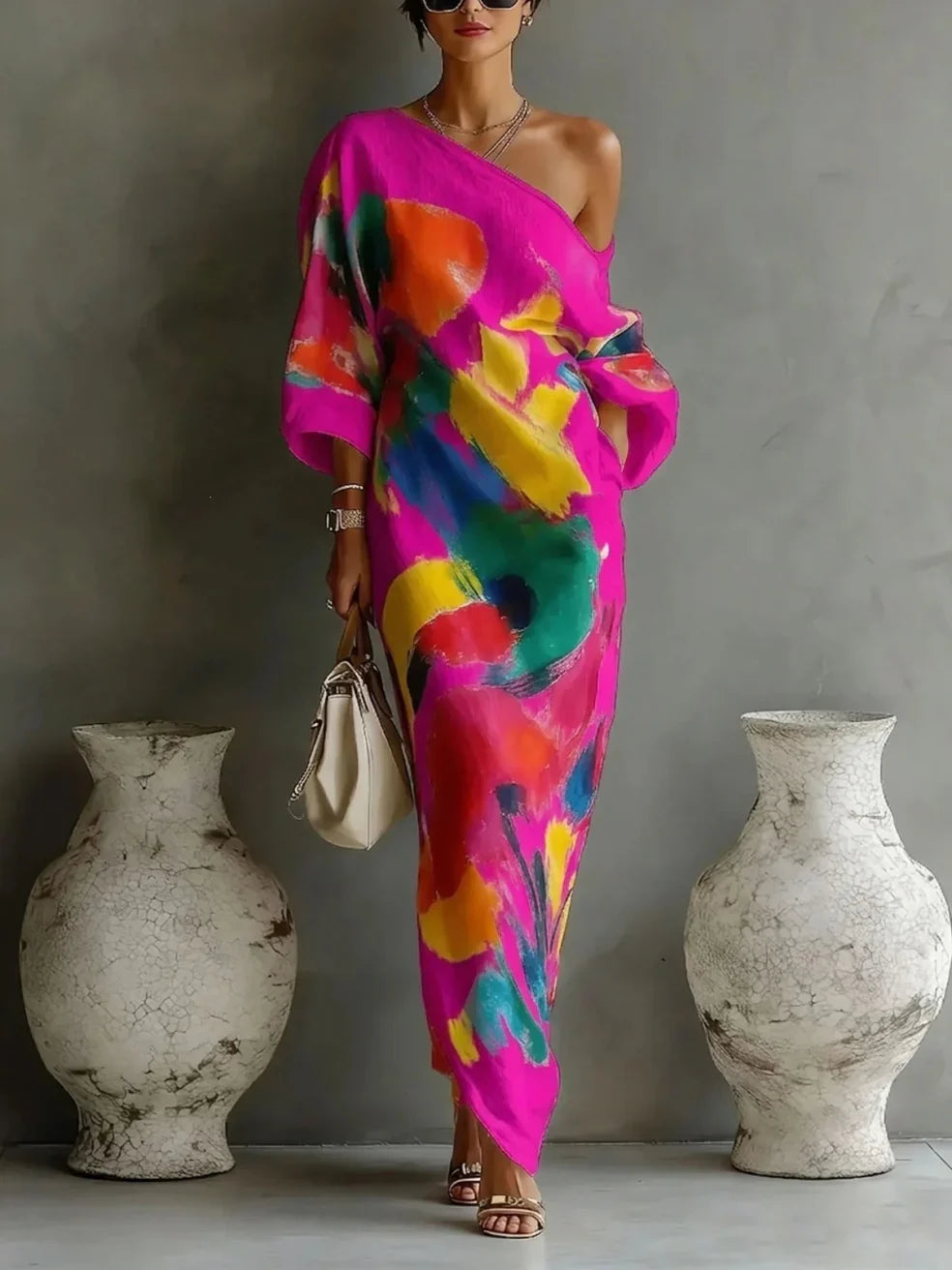 Daniella™ | Soepelvallende Abstracte Maxi Jurk