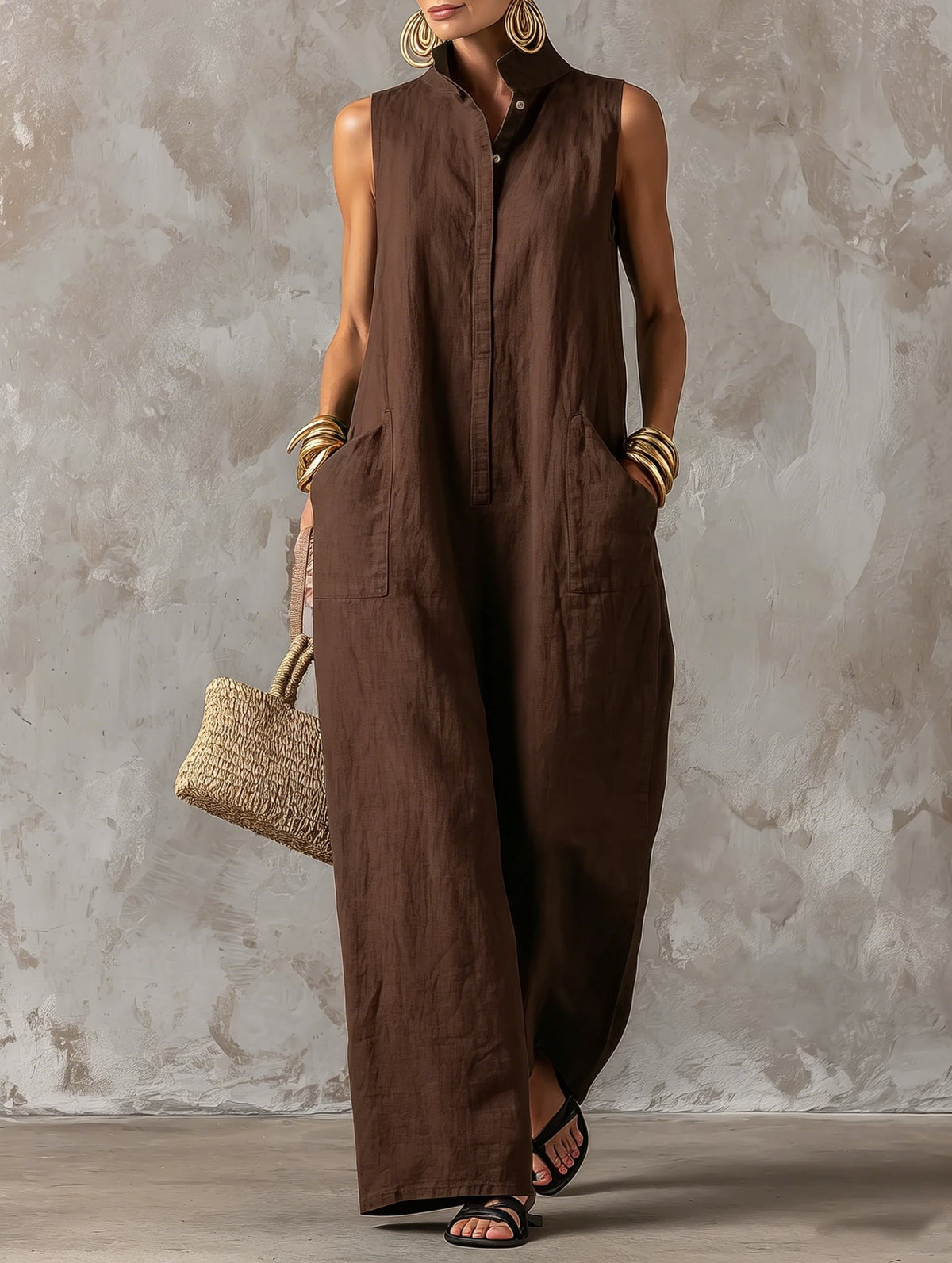 Elise™ | Elegante Mouwloze Jumpsuit Met Wijde Pijpen 9