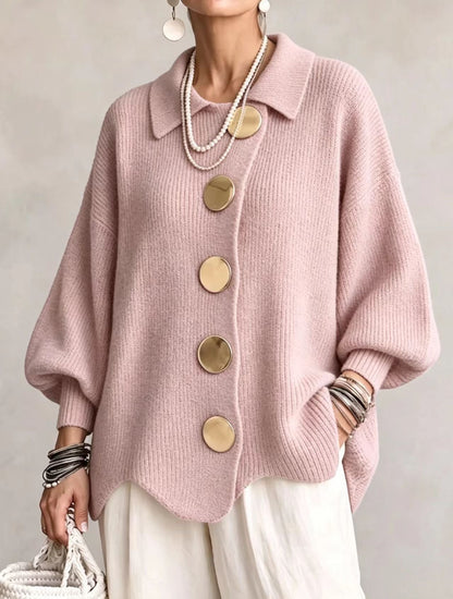 Tess™ | Oversized Vest met Kraag en Grote Gouden Knopen 9