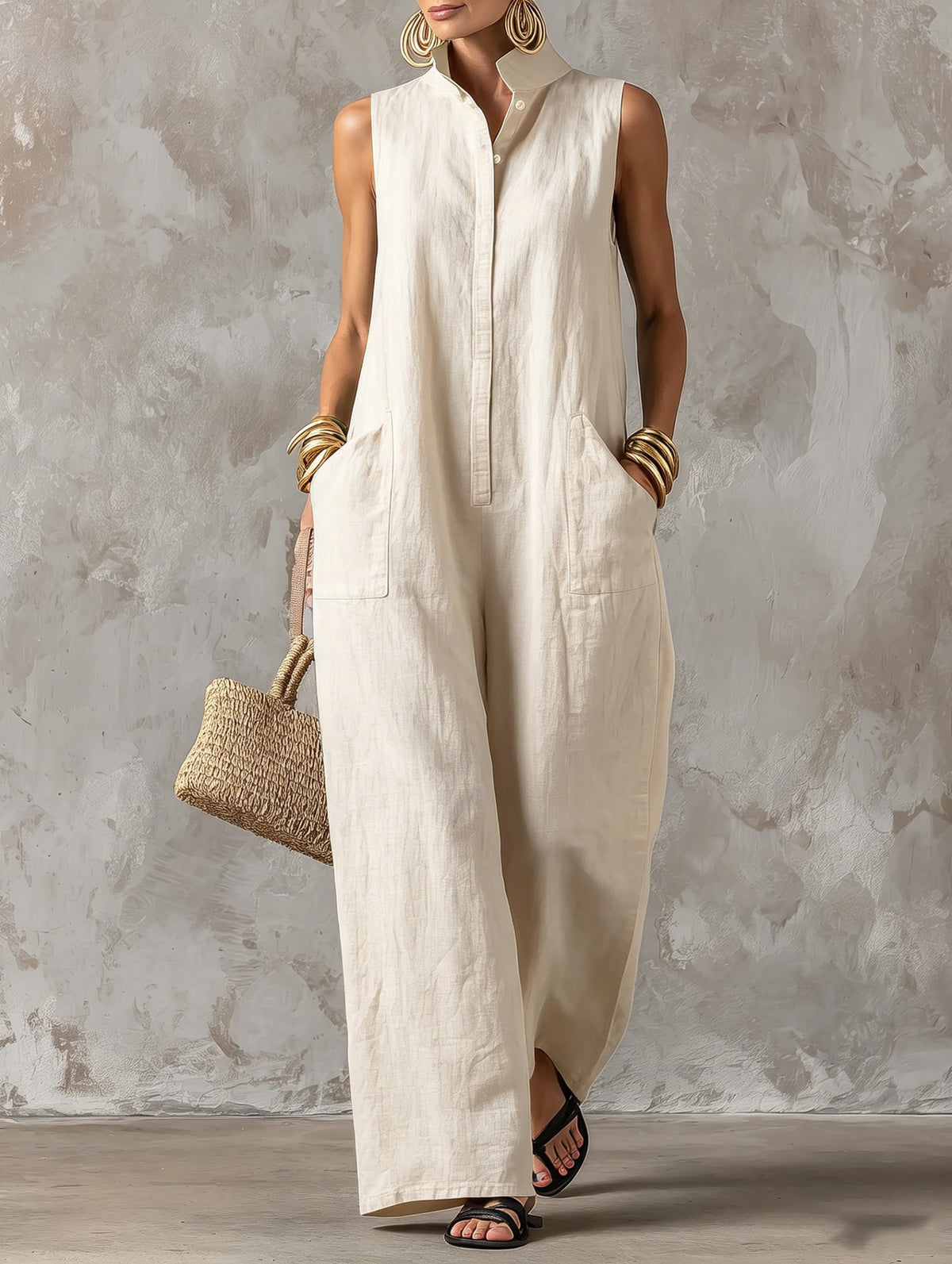 Elise™ | Elegante Mouwloze Jumpsuit Met Wijde Pijpen 3