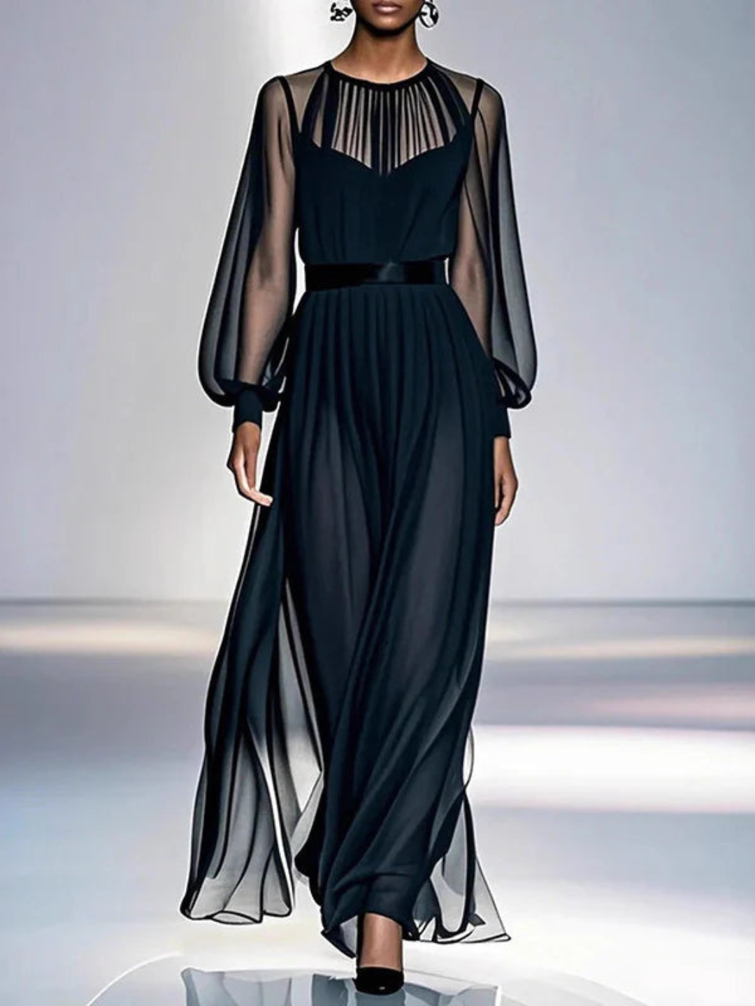Olia™ | Soepelvallende Transparante Maxi Jurk