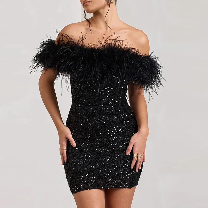Rinna™ | Stijlvolle off-shoulder glitter jurk