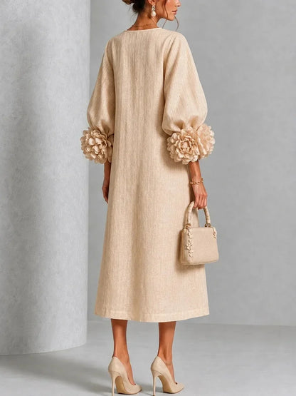 Sore™ | Elegante Buikbedekkende Midi Jurk Met Bloemenmouwen