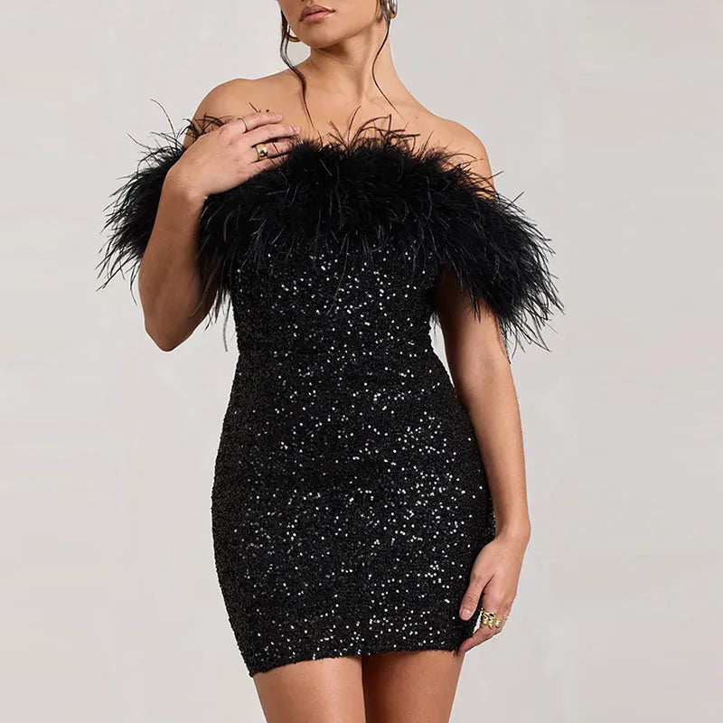 Rinna™ | Stijlvolle off-shoulder glitter jurk