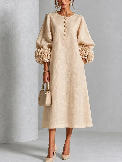 Sore™ | Elegante Buikbedekkende Midi Jurk Met Bloemenmouwen