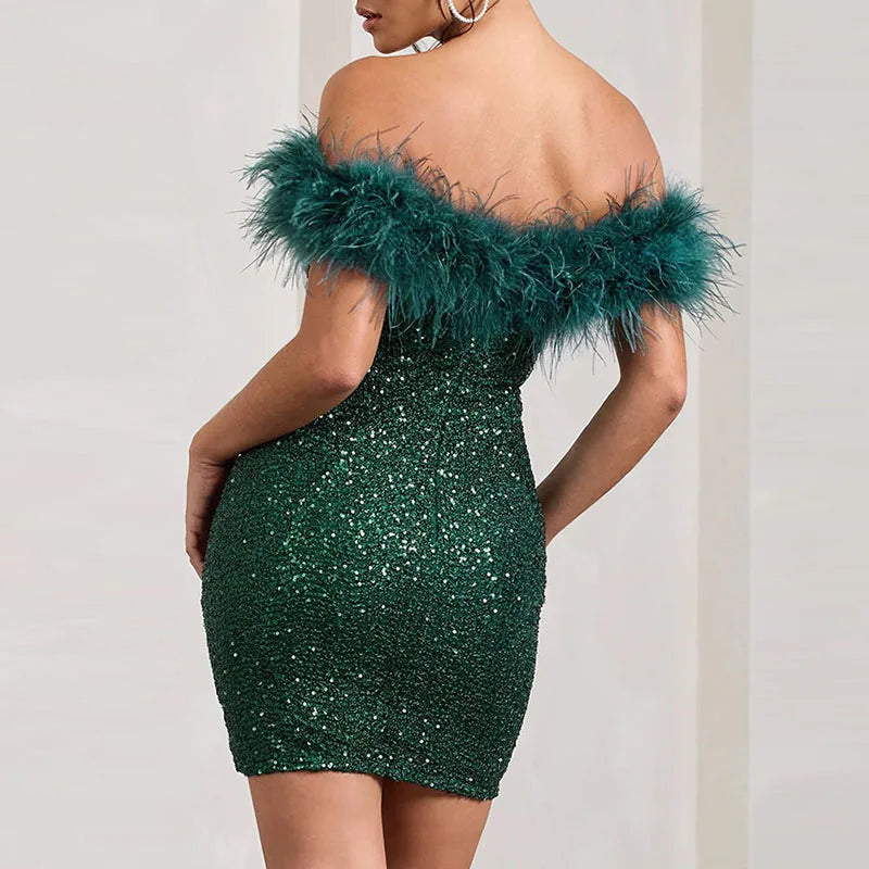 Rinna™ | Stijlvolle off-shoulder glitter jurk