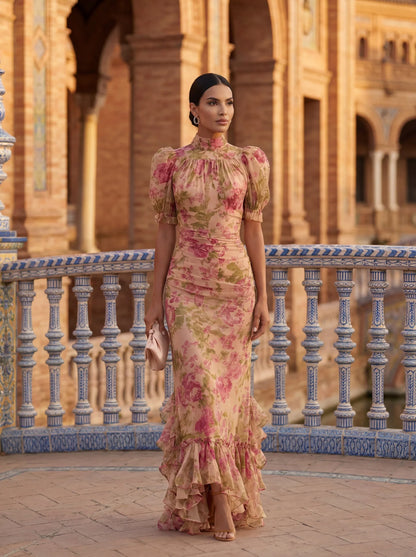 Elira™ | Elegante Bloemen Ruffle Maxi Jurk
