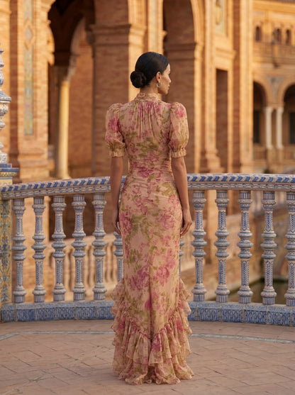 Elira™ | Elegante Bloemen Ruffle Maxi Jurk