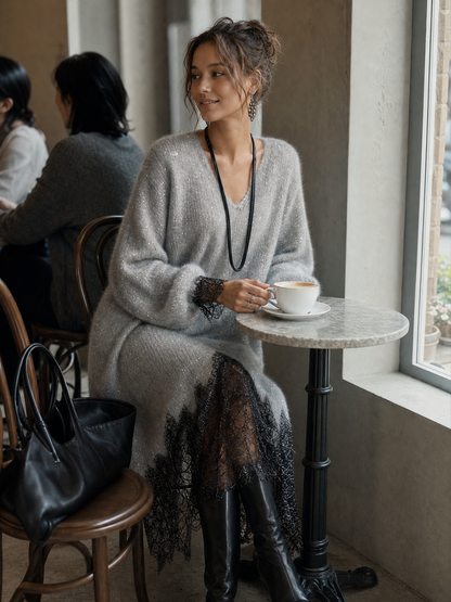 Jannie™ | Glitter Midi-jurk met Kanten Onderrand