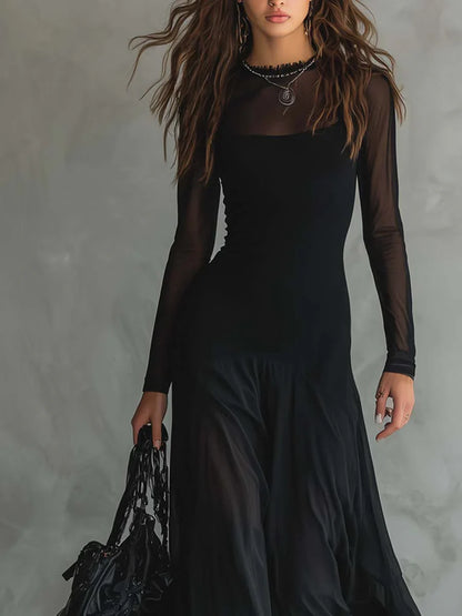 Liora™ | Elegante Maxi Jurk Met Transparante Mouwen
