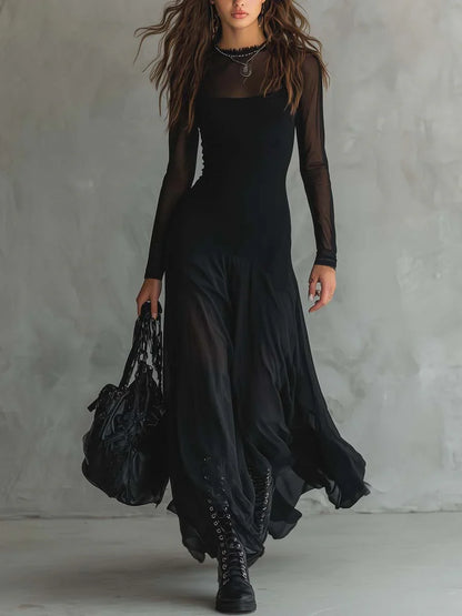 Liora™ | Elegante Maxi Jurk Met Transparante Mouwen