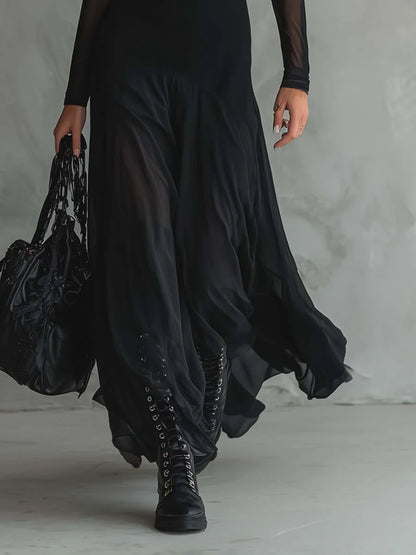 Liora™ | Elegante Maxi Jurk Met Transparante Mouwen