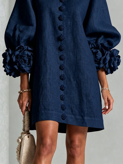 Nina™ | Losvallende Jurk met Knoopsluiting en Rozetmouwen 25