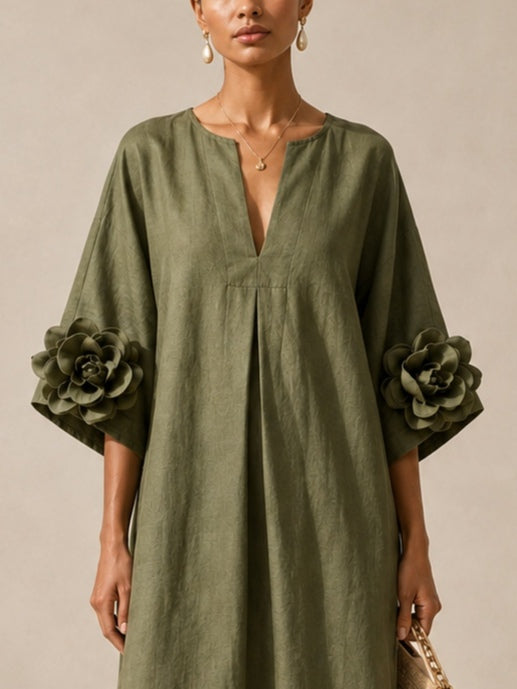 Riet™ | Buikcamouflerende Maxi Jurk Met Bloemdetails