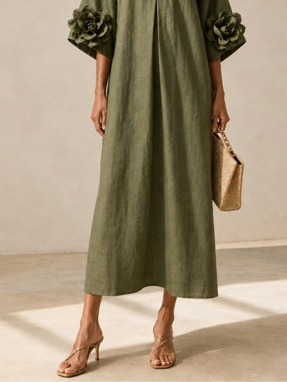 Riet™ | Buikcamouflerende Maxi Jurk Met Bloemdetails