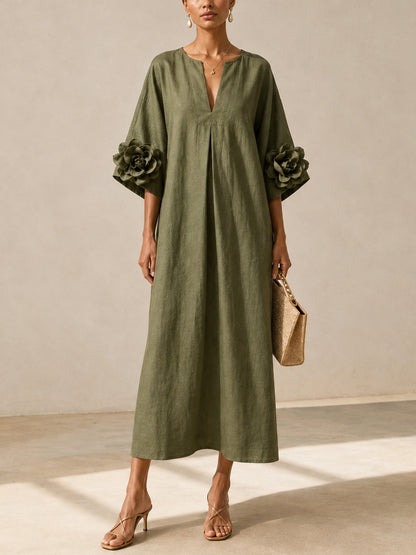 Riet™ | Buikcamouflerende Maxi Jurk Met Bloemdetails