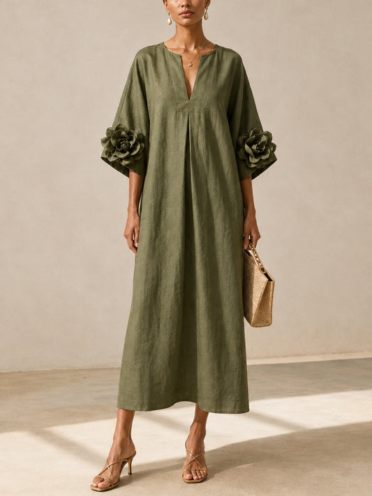 Riet™ | Buikcamouflerende Maxi Jurk Met Bloemdetails
