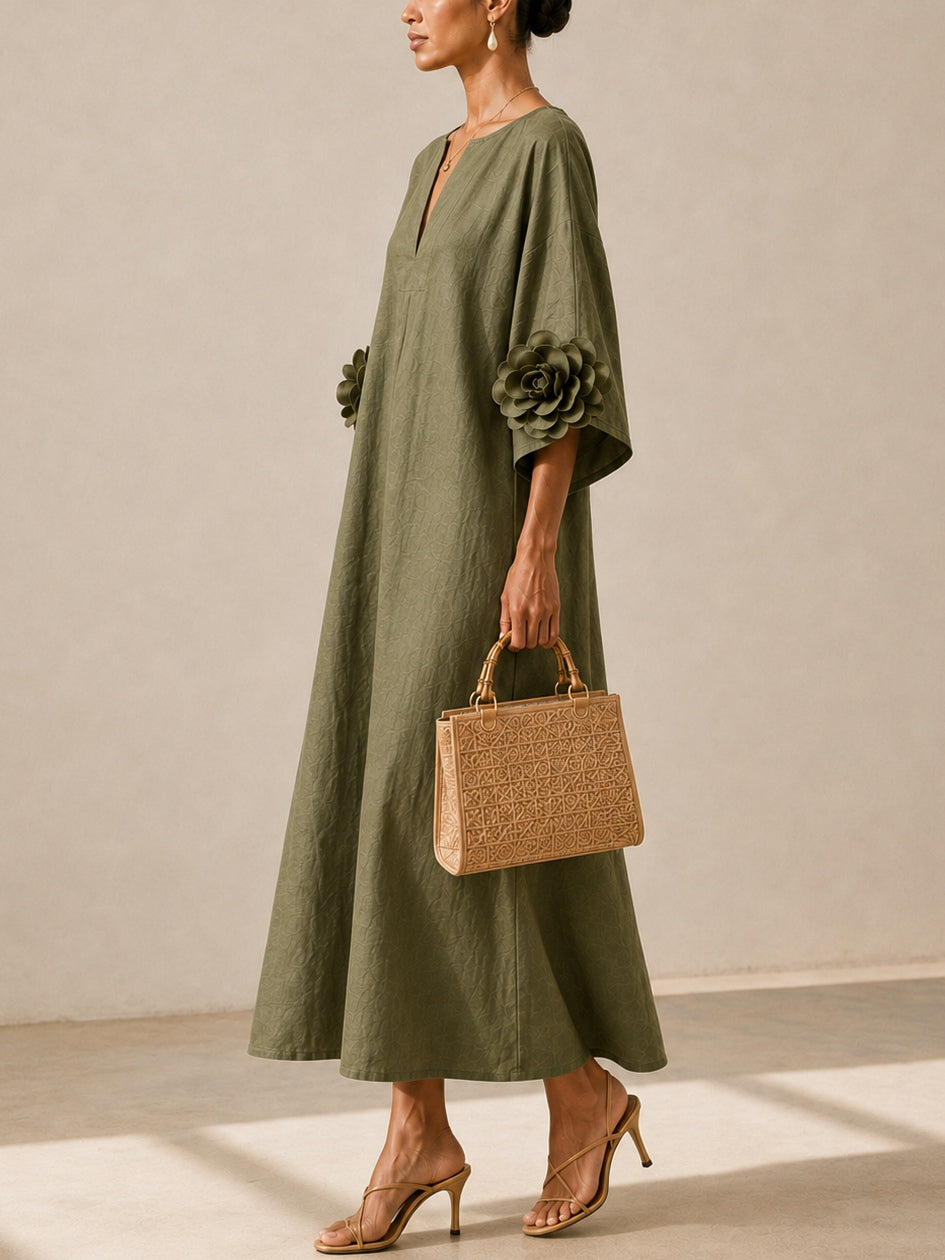 Riet™ | Buikcamouflerende Maxi Jurk Met Bloemdetails