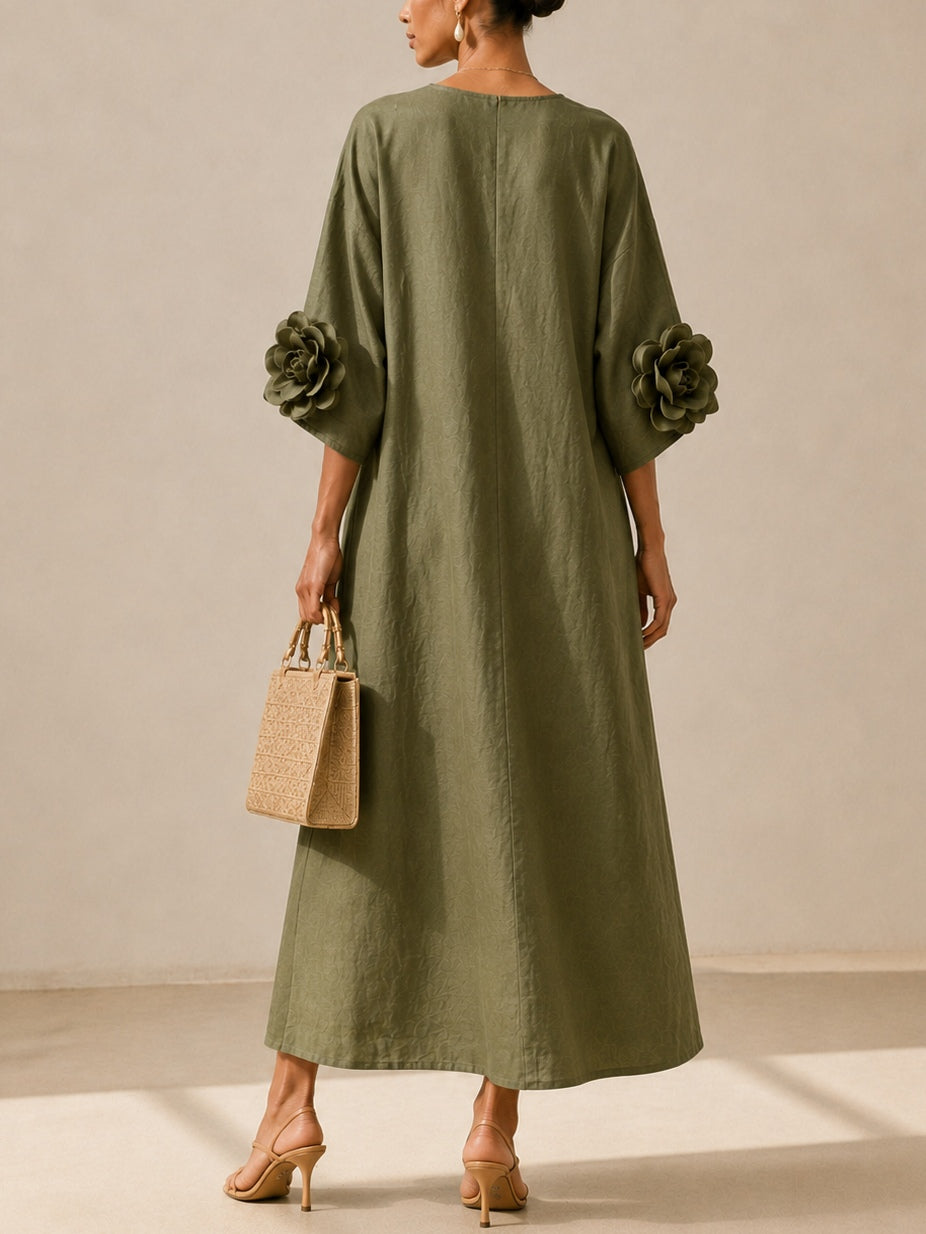 Riet™ | Buikcamouflerende Maxi Jurk Met Bloemdetails