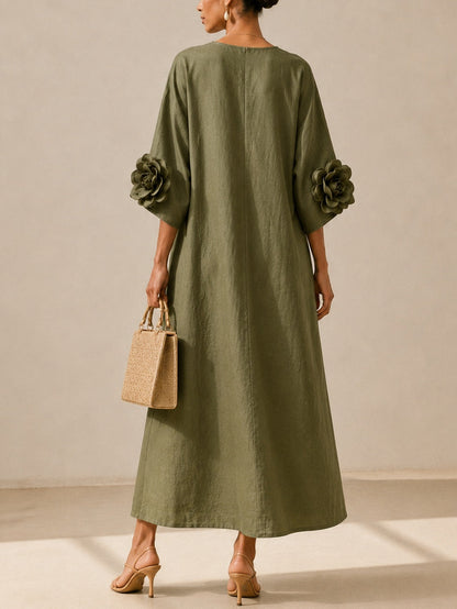 Riet™ | Buikcamouflerende Maxi Jurk Met Bloemdetails