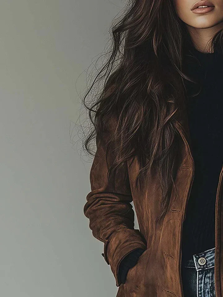 Elva™ | Elegante Lange Jas Van Suèdelook 2