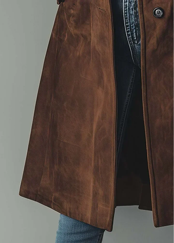 Elva™ | Elegante Lange Jas Van Suèdelook 4