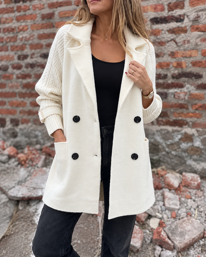 Hiley™ | Elegante Double-Breasted Jas met Gebreide Mouwen