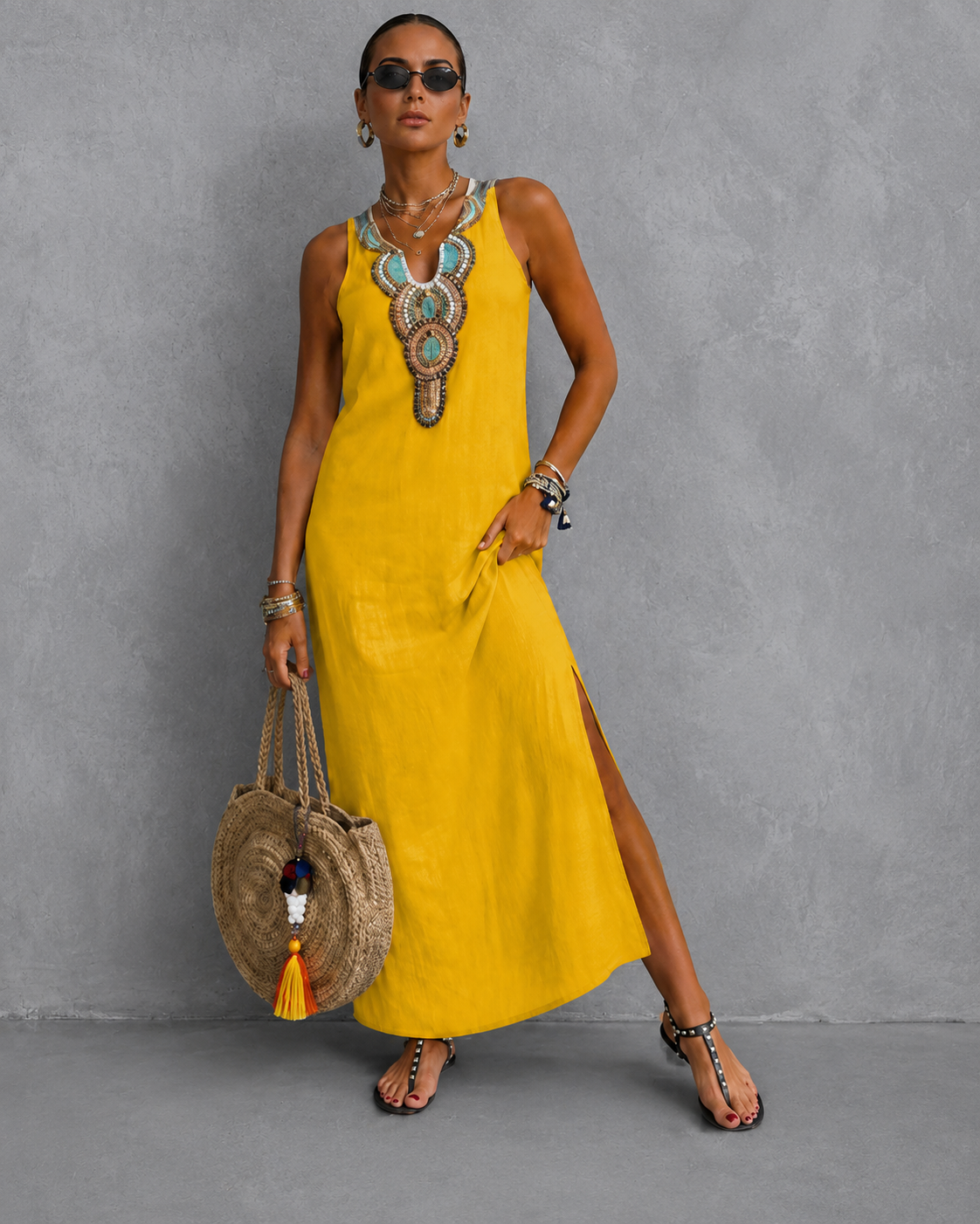 Colette™ | Buikbedekkende Mouwloze Maxi Jurk